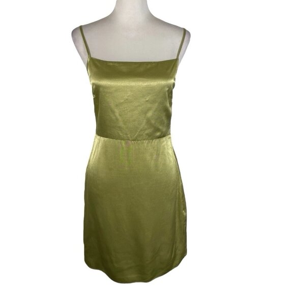 Samsoe Samsoe Slip Dress Womens S Lime Green Satin Smocked Back Adjustable Strap - Picture 1 of 16
